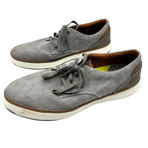 SKECHERS Men's 13 Wide Gray Taupe Moreno Ederson Canvas Oxford Shoes Sneakers - Picture 2 of 8